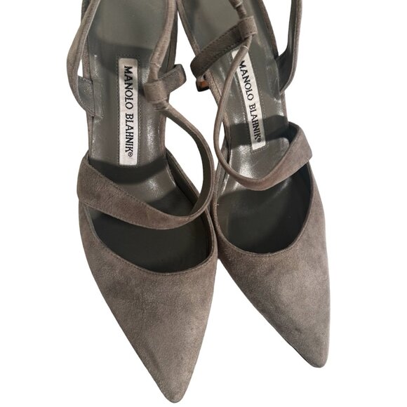 Manolo Blahnik Grey Suede Slingback Heels Size 37 main image 1